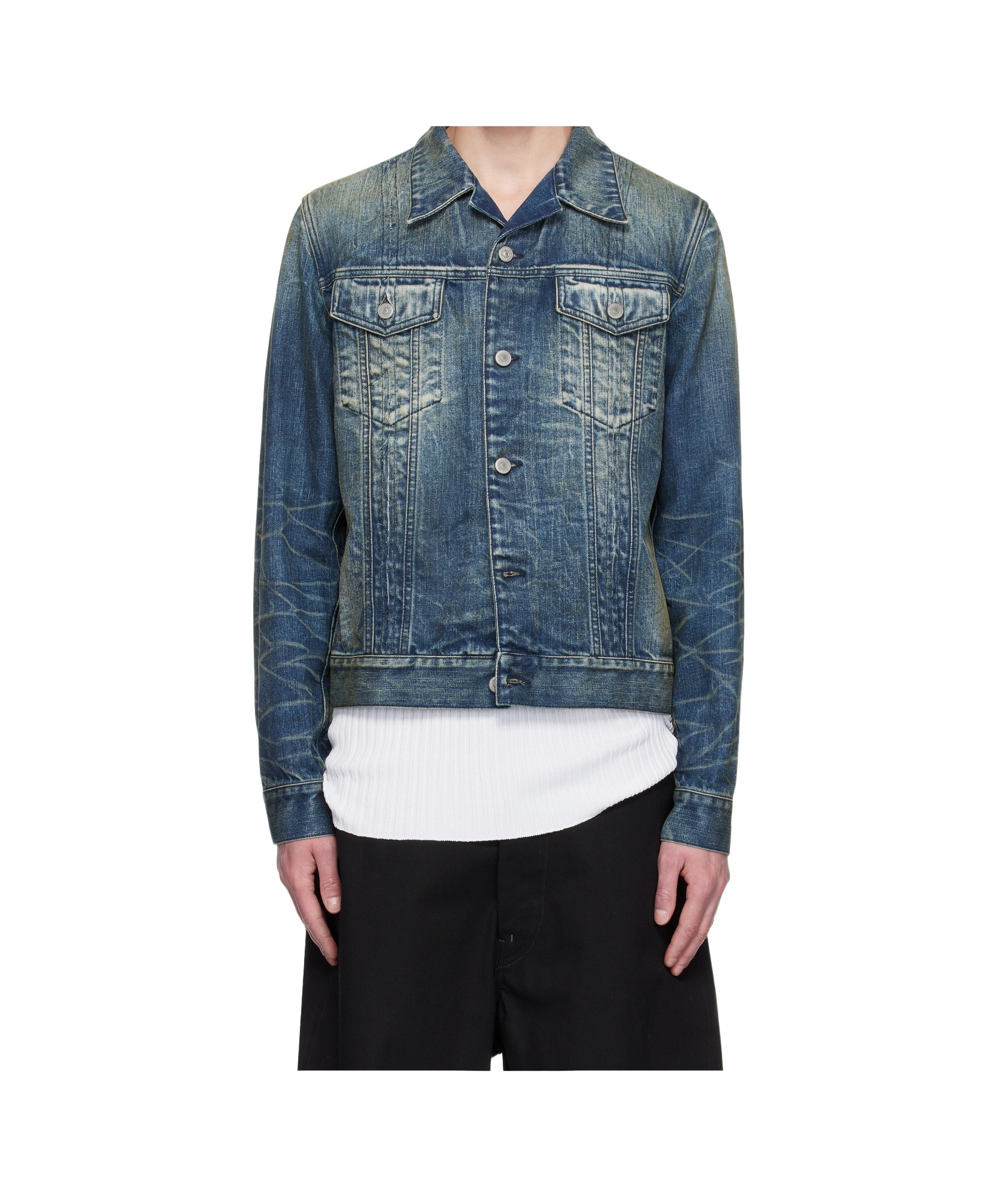 Mm6 Maison Margiela Men's Paint Splashed Denim Jacket In Blue