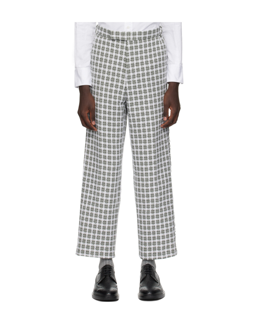 Thom Browne Backstrap-detail Checked Tailored Trousers In Gray