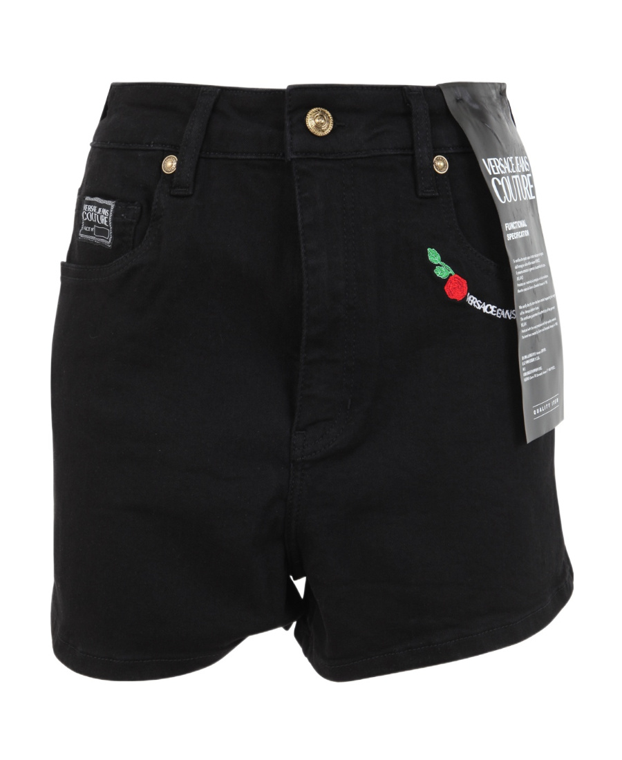 Versace Jeans Embroidered-logo Mini Shorts In Black