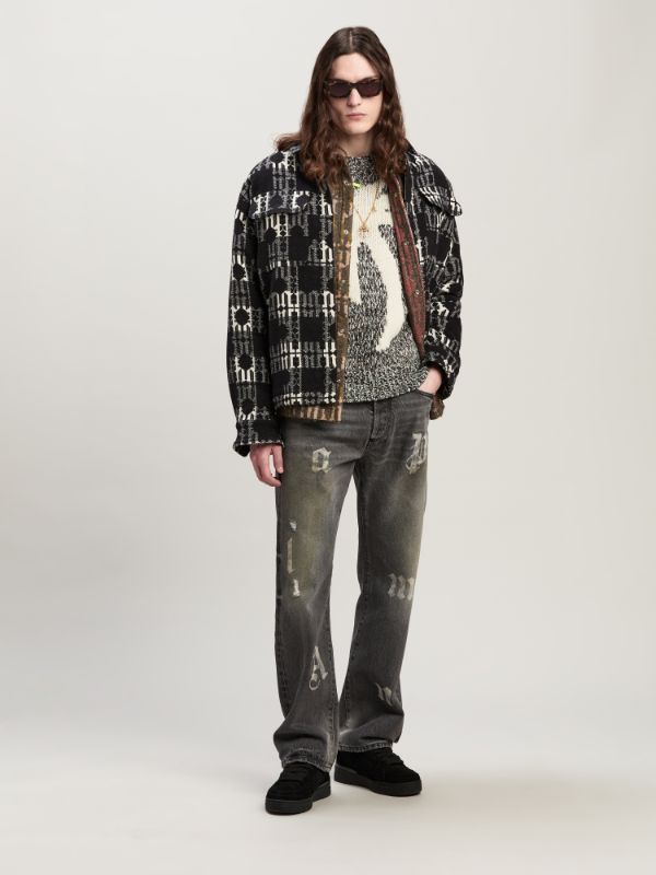 Palm Angels Palm Tree Marled Intarsia Sweater In Gray