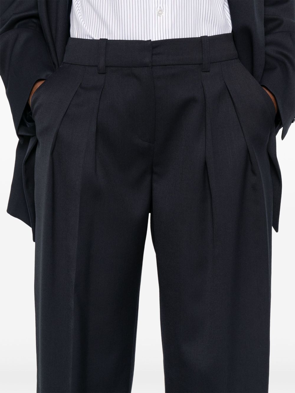 The Frankie Shop Wool Blend Wide Leg Trousers With Belt Loops In Blue