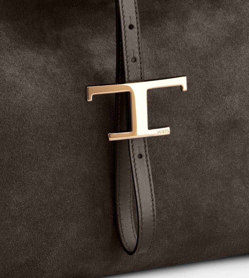 Tod's T Timeless Shoulder Bag In Suede Small In Brown