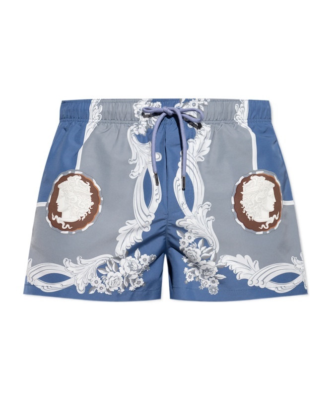 Versace Medusa Cameo Silk Bermuda Shorts In Gray