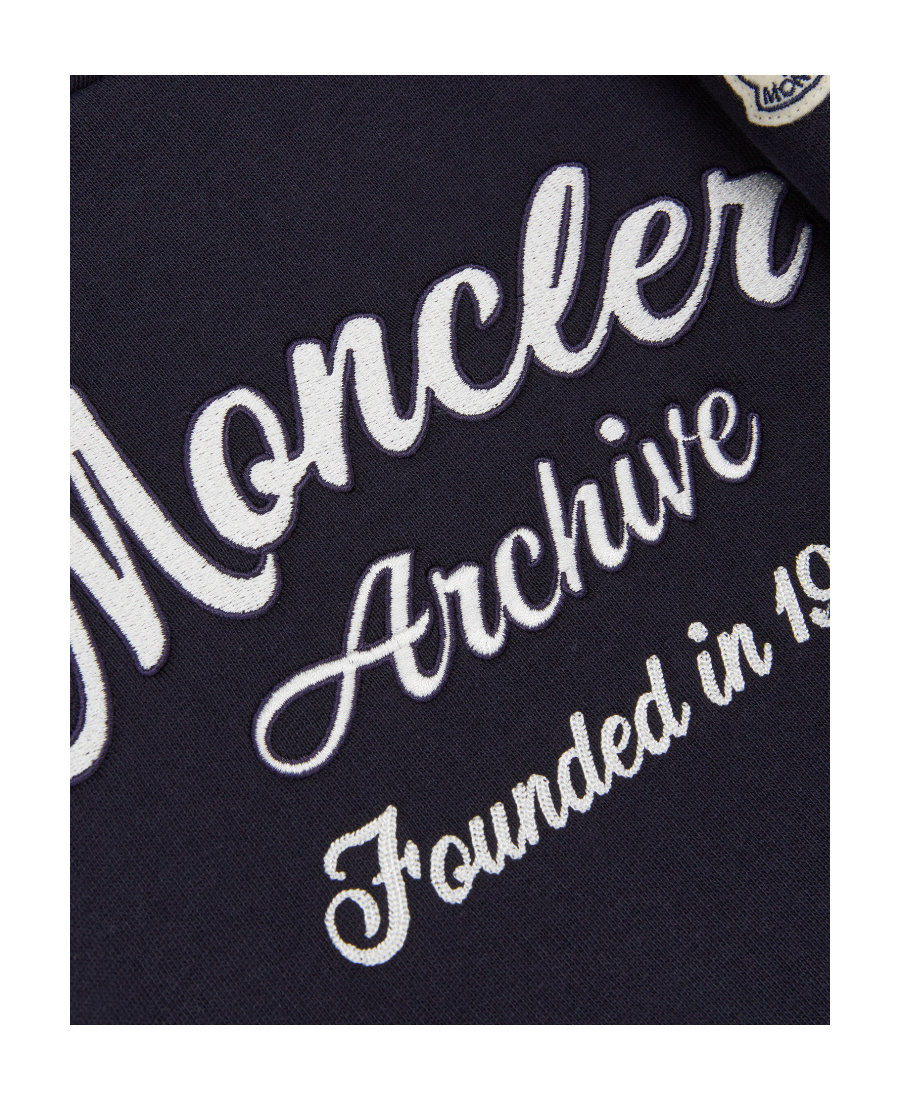 Moncler Embroidered Logo Hoodie In Blue