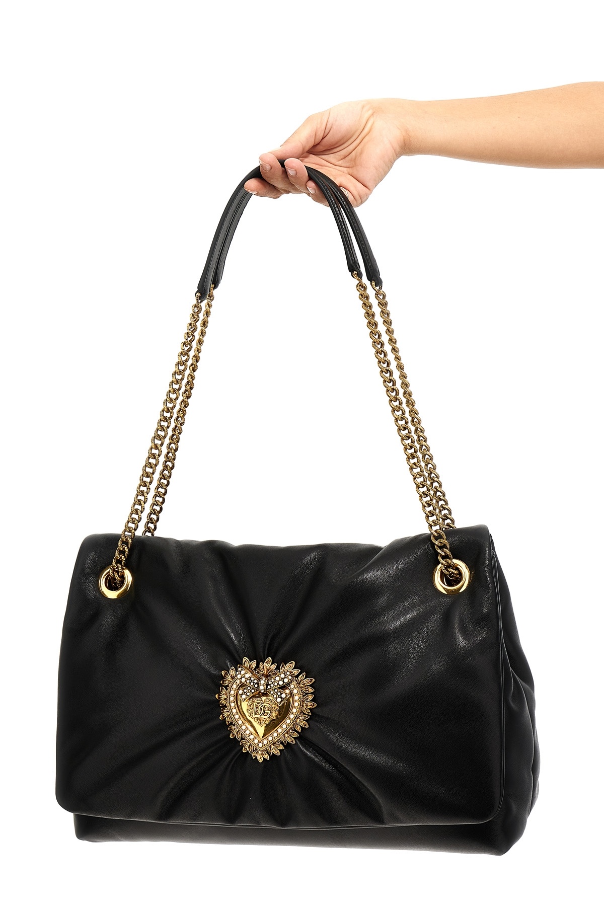 Dolce & Gabbana Medium Devotion Leather Shoulder Bag In Black