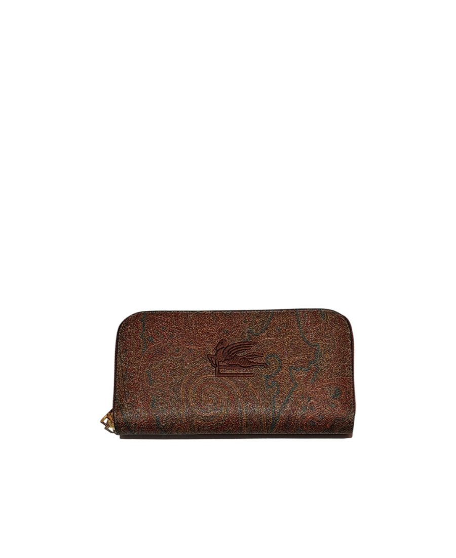 Etro Logo-embroidered Leather Wallet In Brown