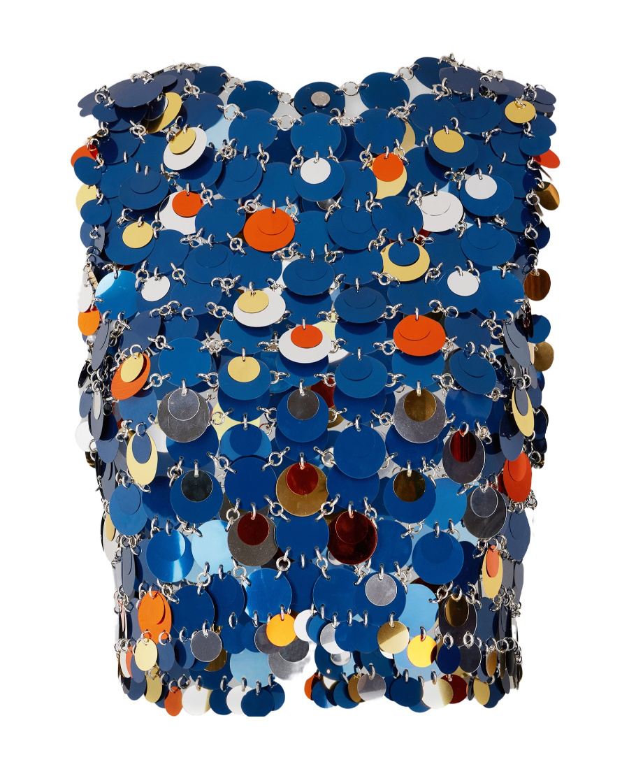 Rabanne Sequin Chain Link Sleeveless Top In Blue