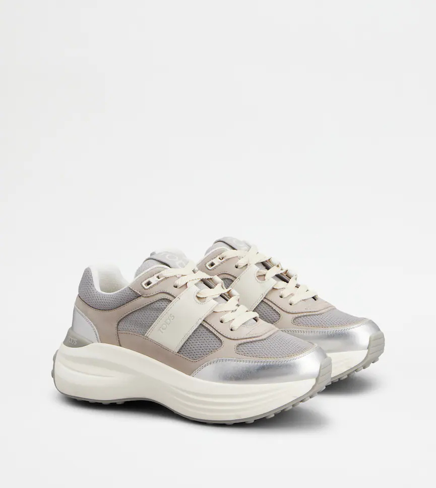 Tod's Sneakers In Fabric And Metallic Leather