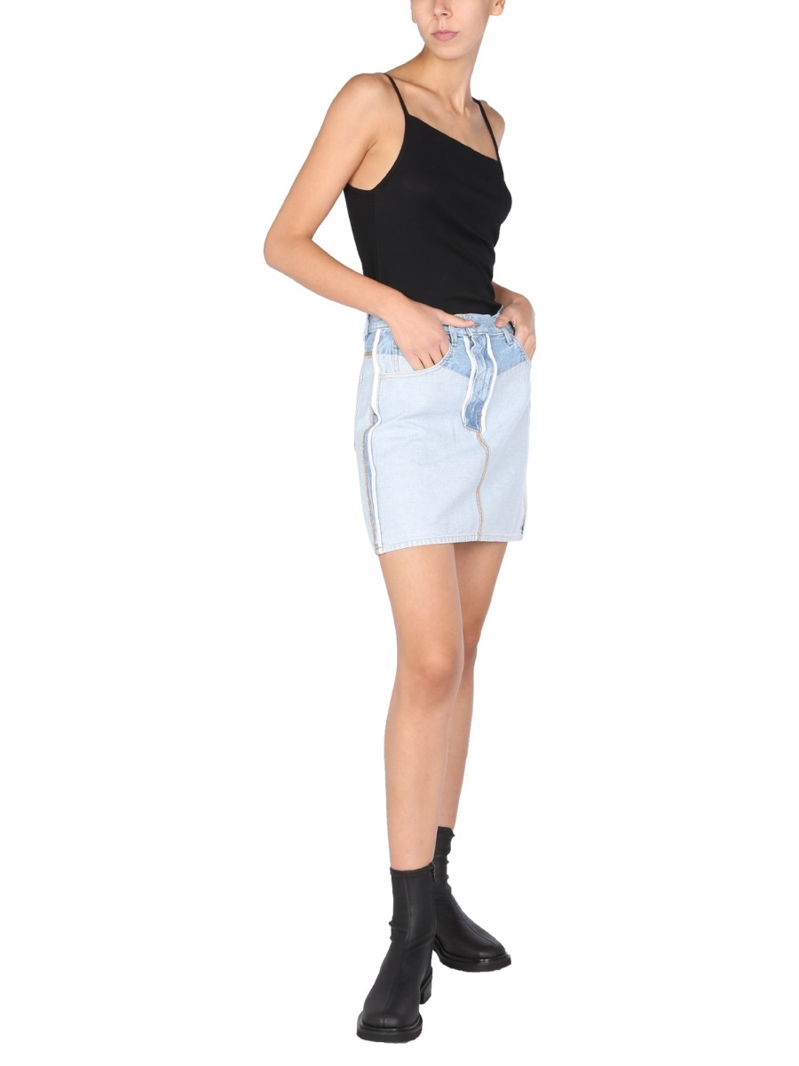 Helmut Lang Inside Out Denim Mini Skirt In White