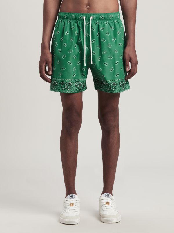 Palm Angels Paisley Print Swim Shorts In Green