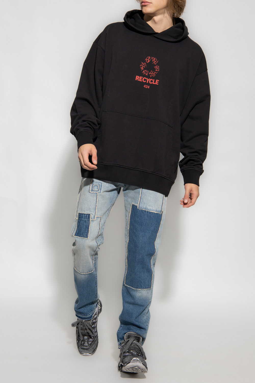 Shop 424 Logo-print 'recycle' Hoodie In Black