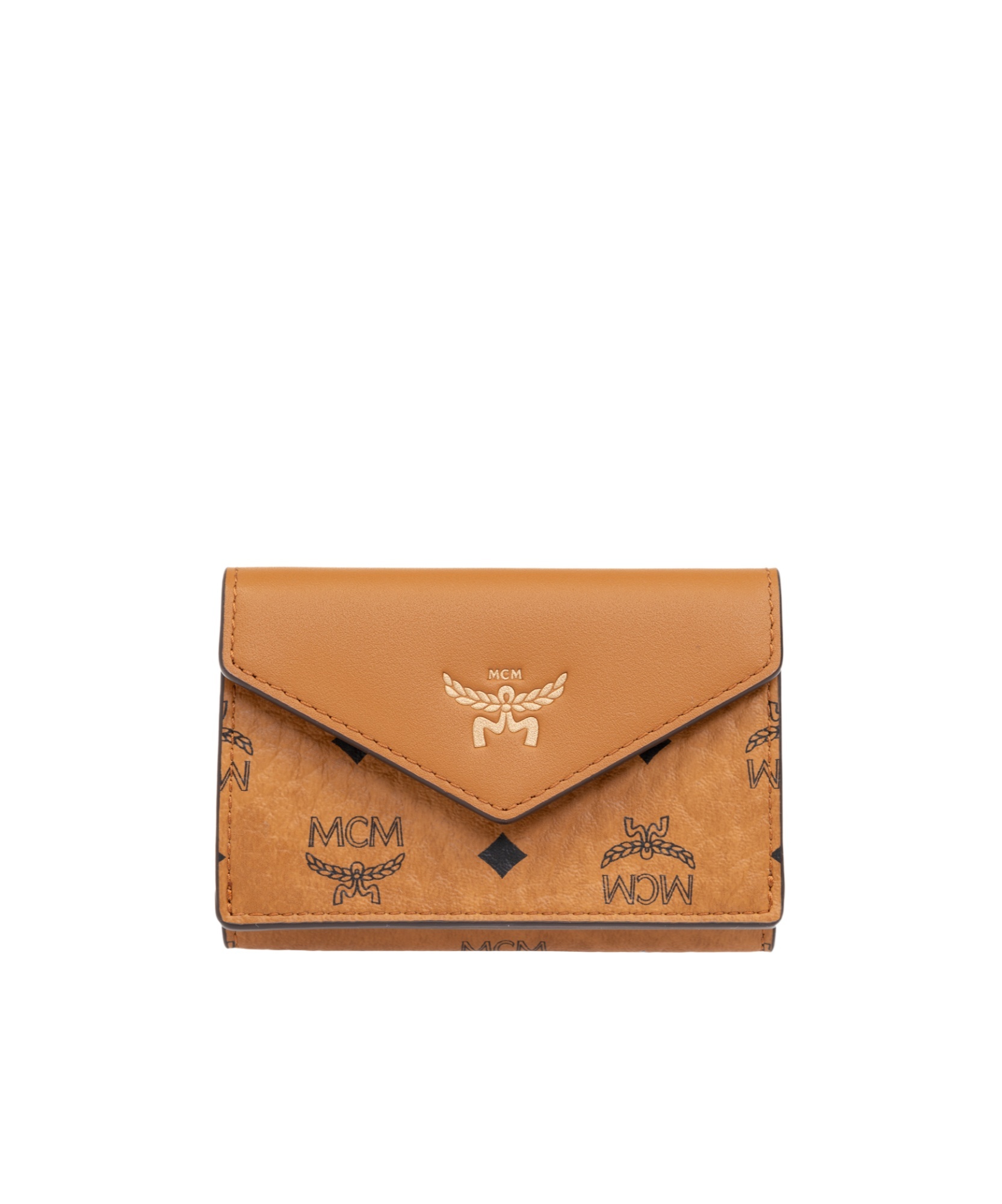 Mcm Small Aren Visetos Coated Canvas Trifold Wallet In Brown