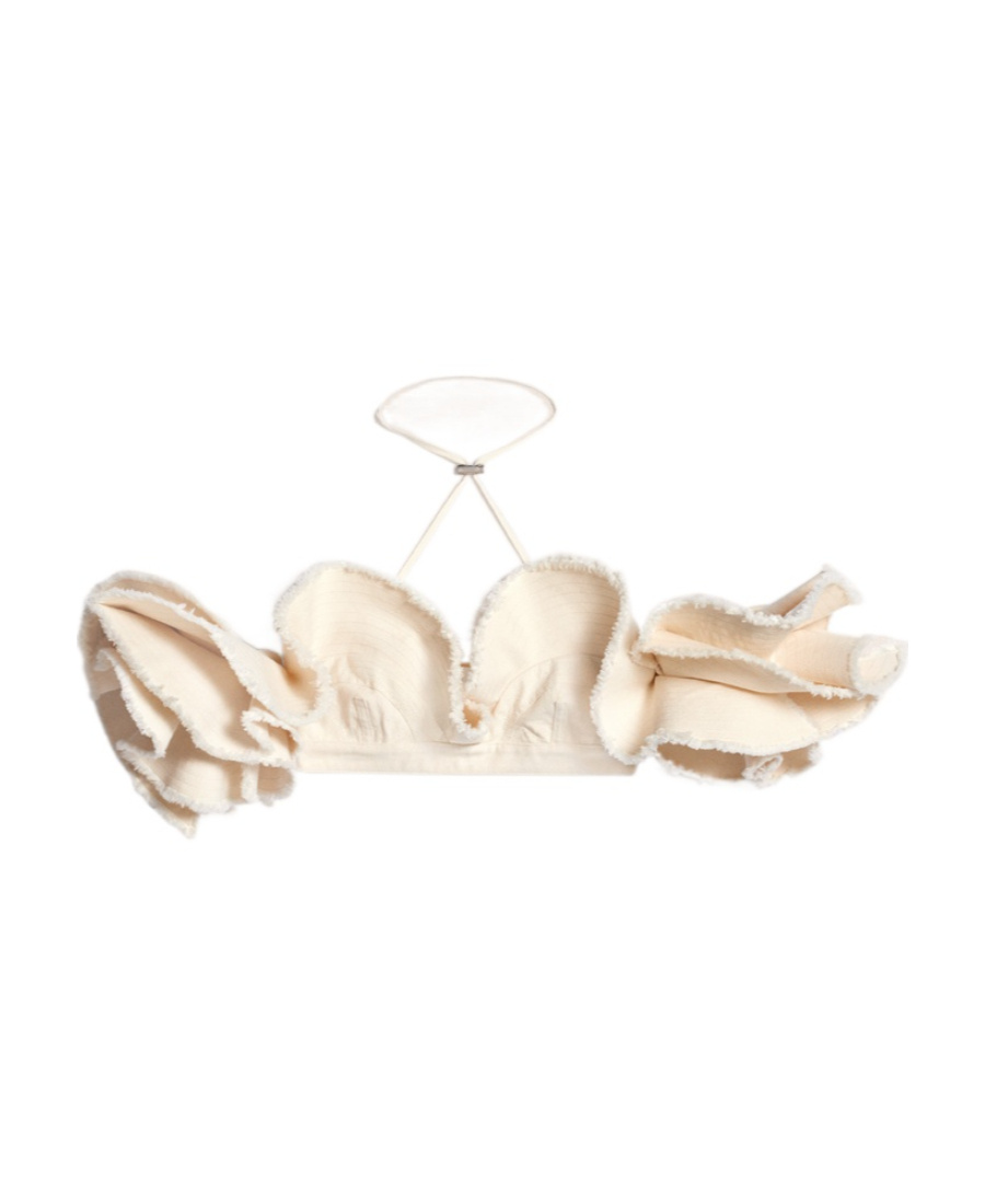 Jacquemus Artichaut Cropped Cold-shoulder Cotton-canvas Top In White