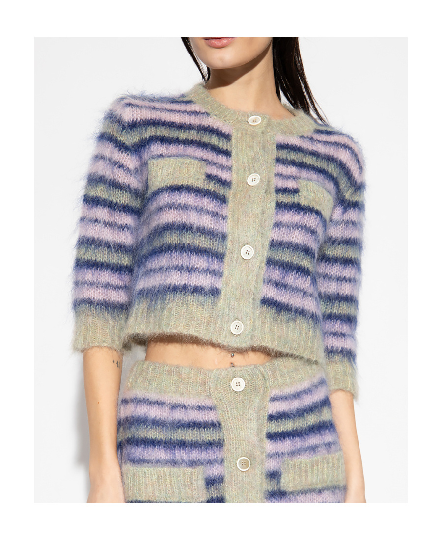 Marni Cropped Striped Mohair-blend Cardigan In Blue