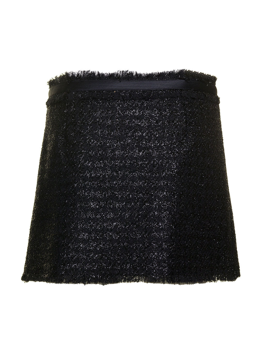 Versace Black Mini Lurex Skirt With Silver-tone Hardware In Black