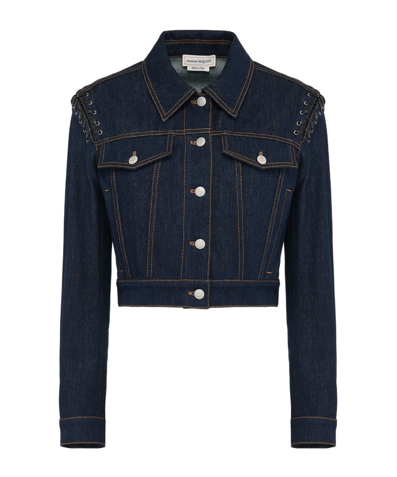 ALEXANDER MCQUEEN LACE-UP CROPPED DENIM JACKET