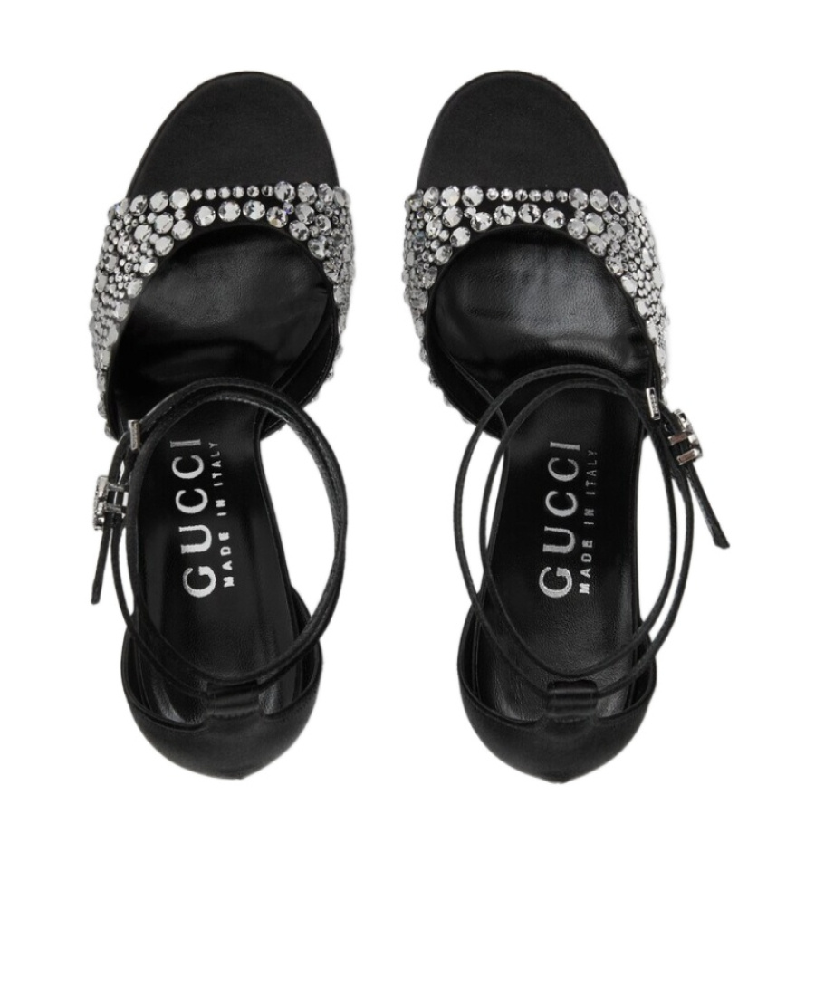 Gucci Crystal High-heeled Sandals In Black