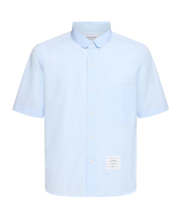 Thom Browne Straight Fit Round Collar Cotton Shirt In Light Blue