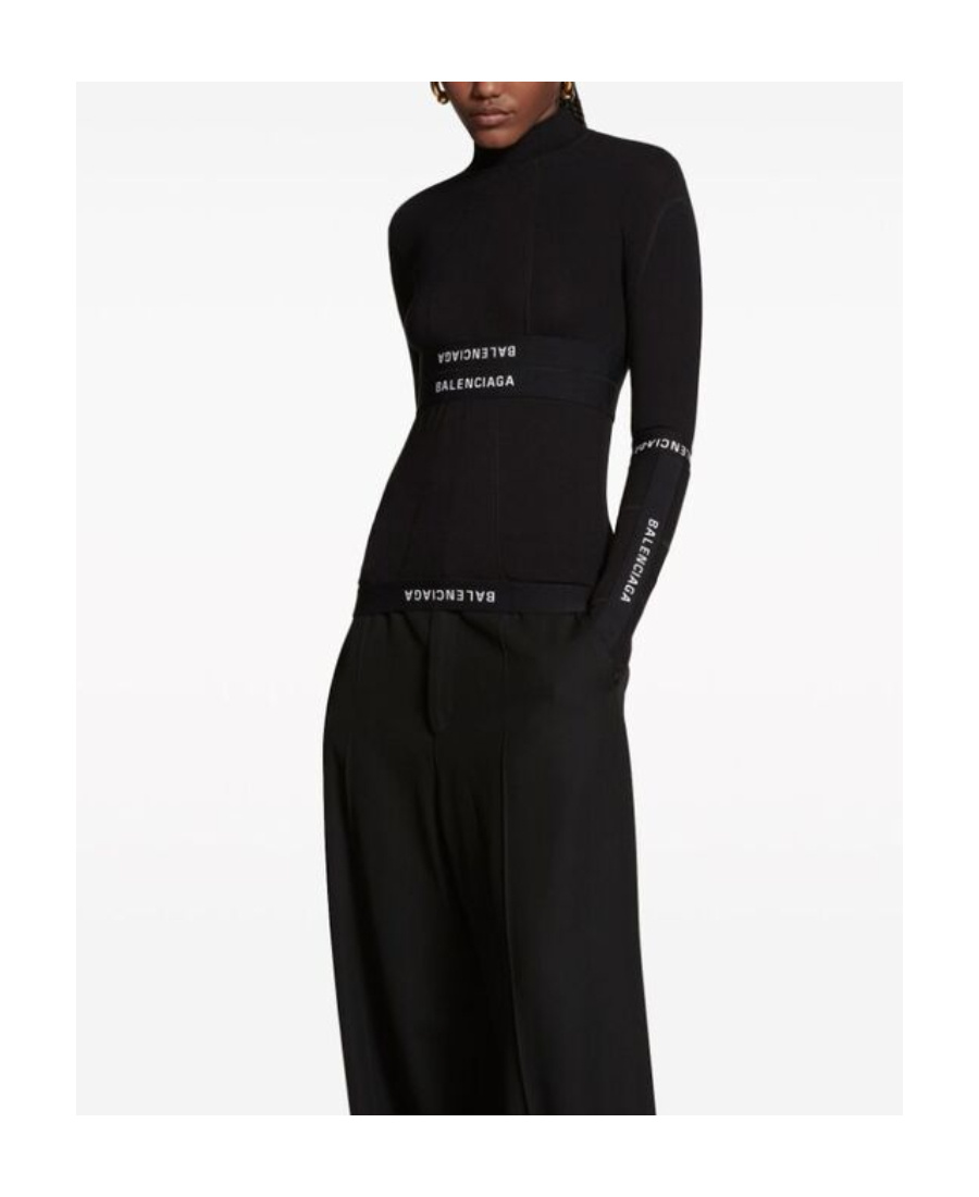 Balenciaga Brief Patchwork Long-sleeve Top In Black