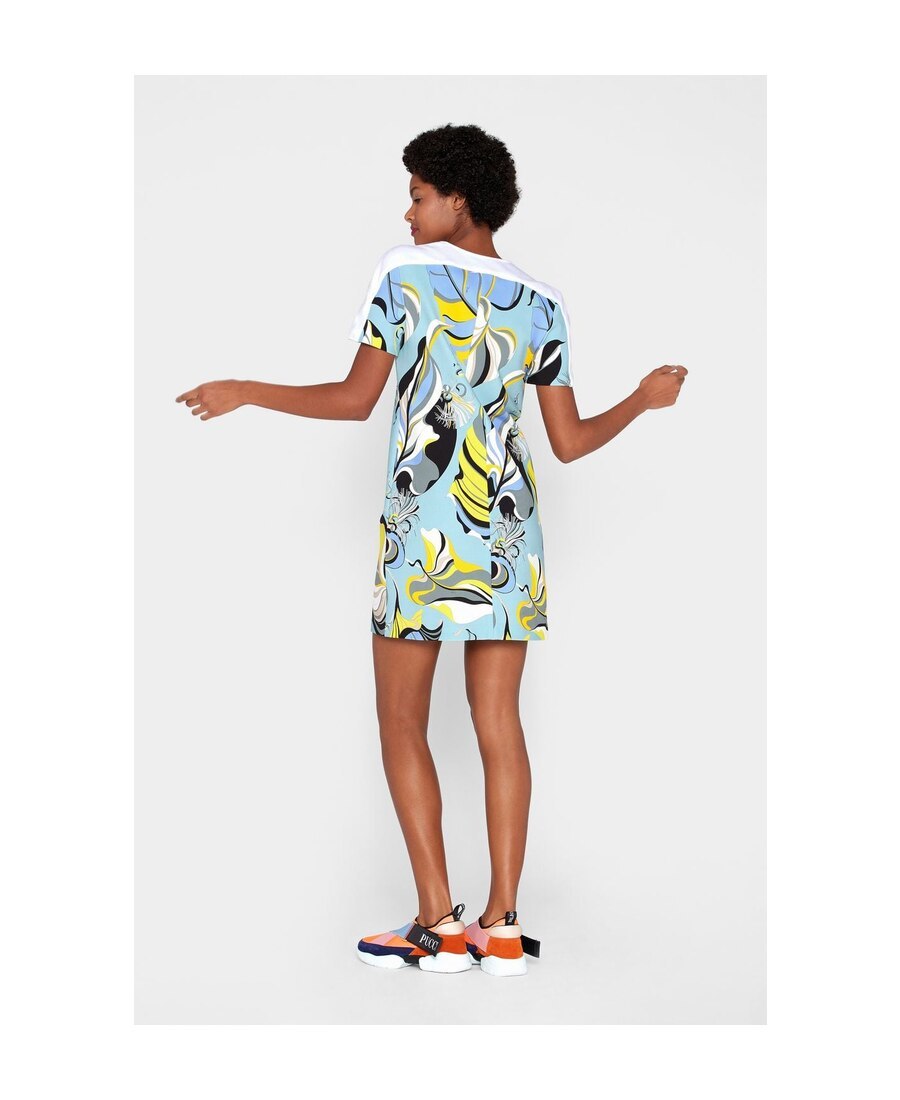 Pucci Tropical Fish Pattern V-collar Dress In Blue