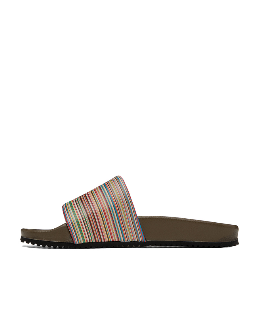 Paul Smith Striped Logo Slippers In Brown