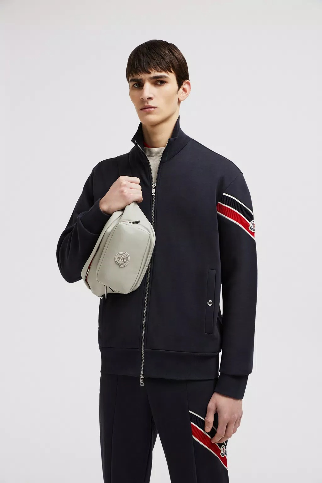 Moncler Stripe-detail Zipped Cardigan In Blue