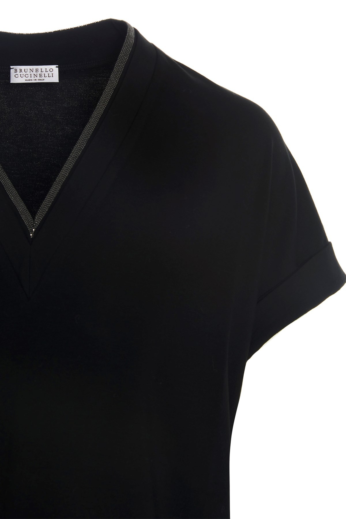 Brunello Cucinelli V-neck Top With Metallic Detail At Neckline In Black
