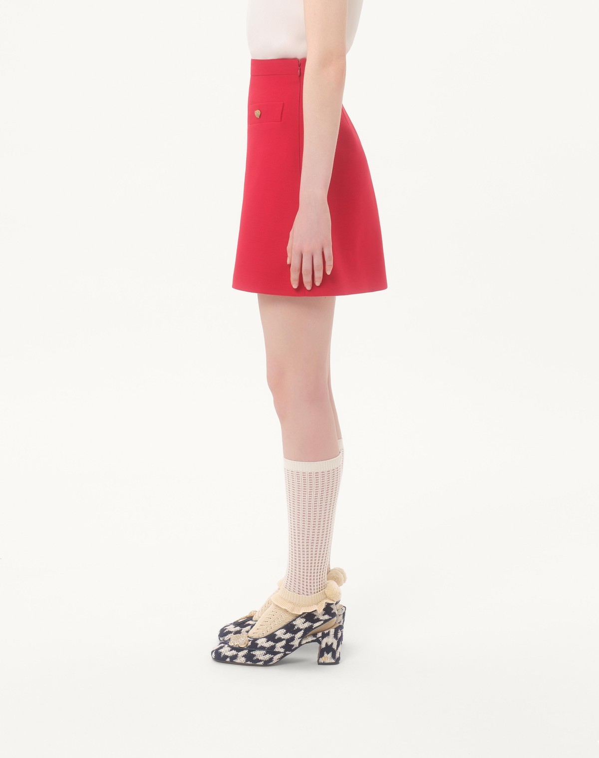 Valentino High Waist Skirt Heart-shaped Buttons In Red