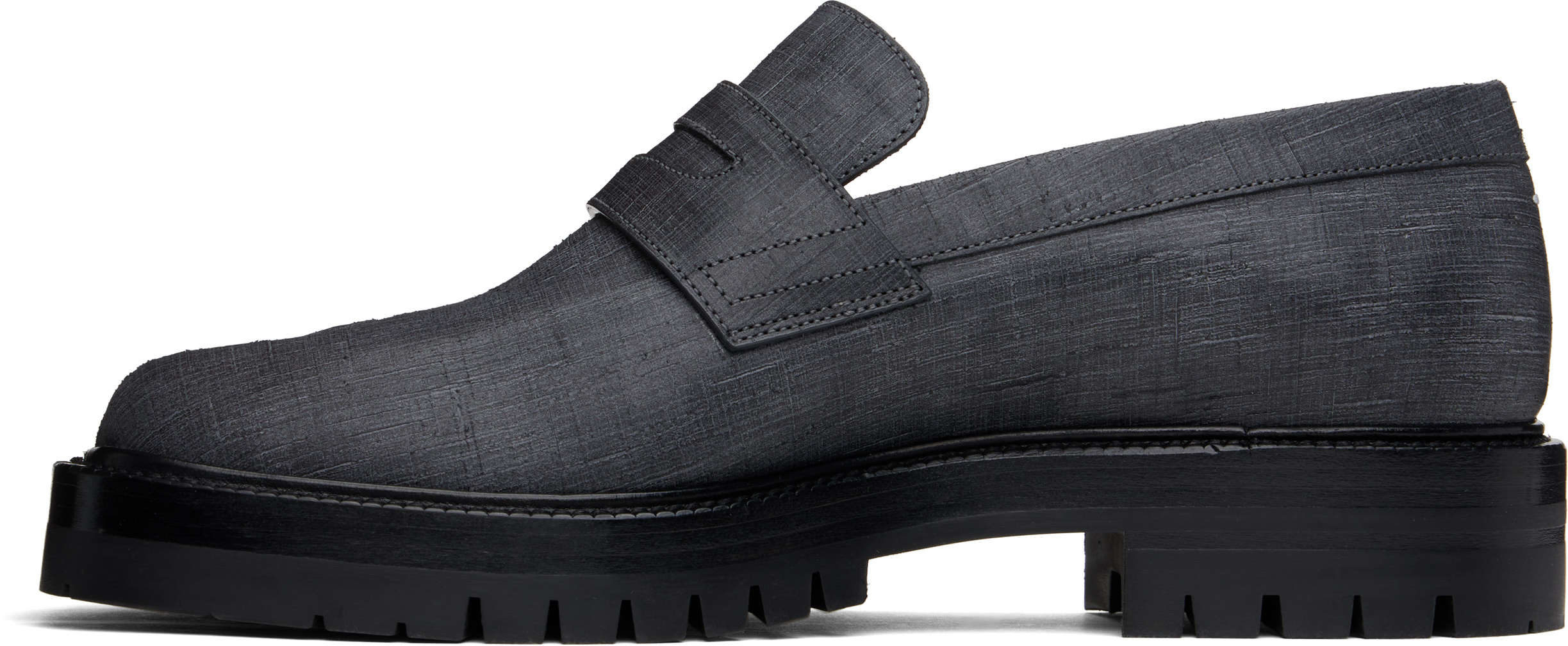 Maison Margiela Scratched Waxy Leather Tabi County Loafer Black In Black
