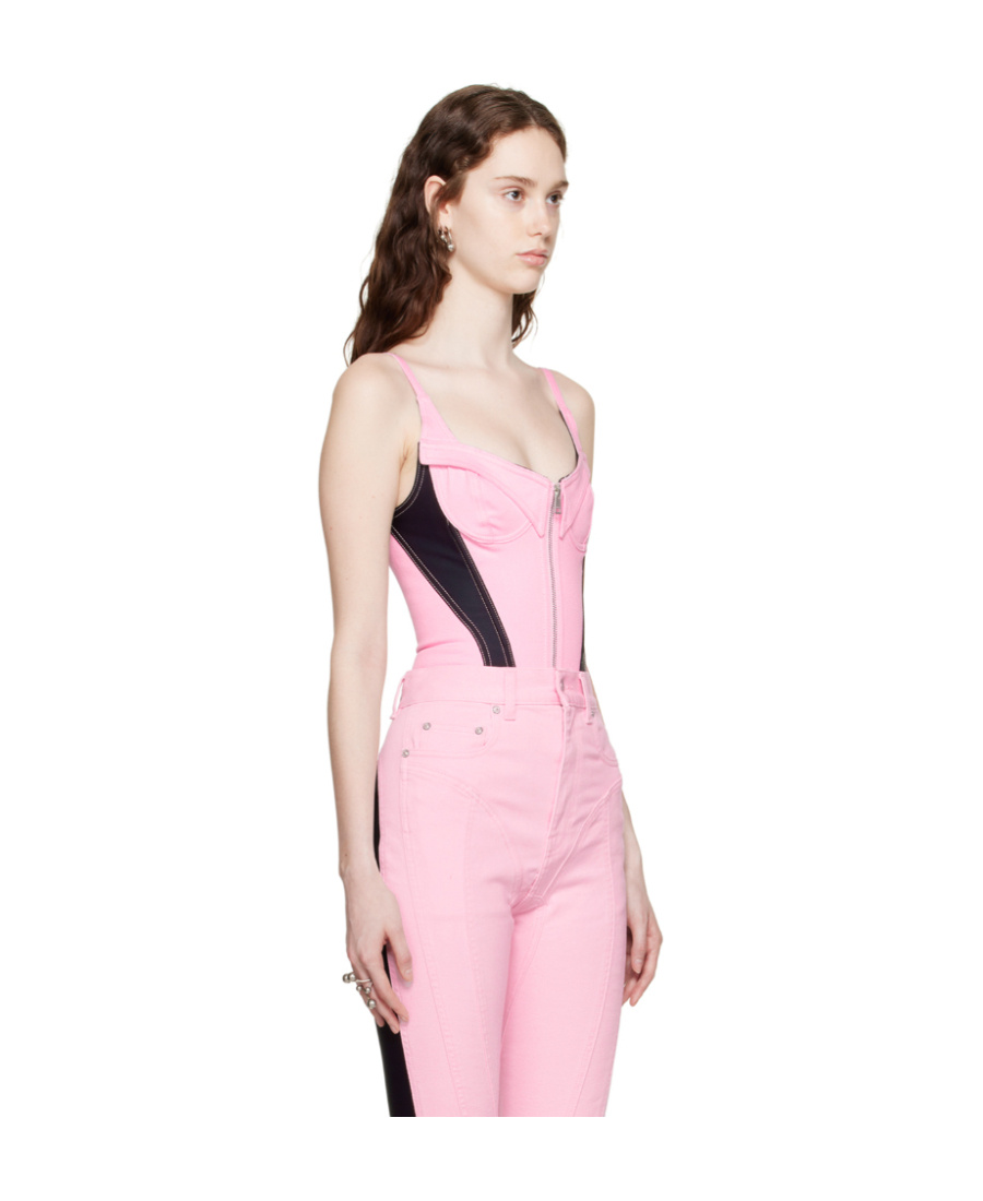 Shop Mugler Denim Corset Top In Pink