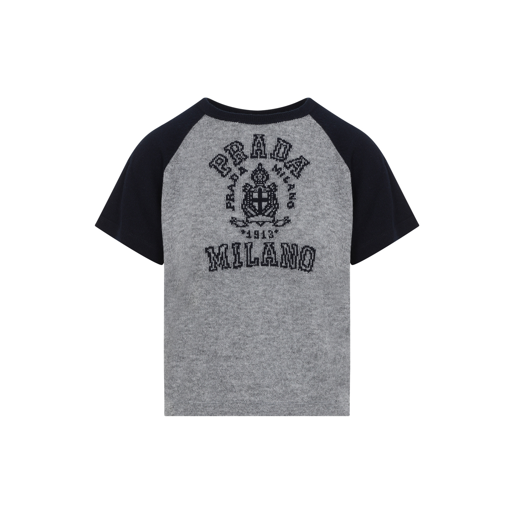 Prada Logo Intarsia Knit Top In Gray