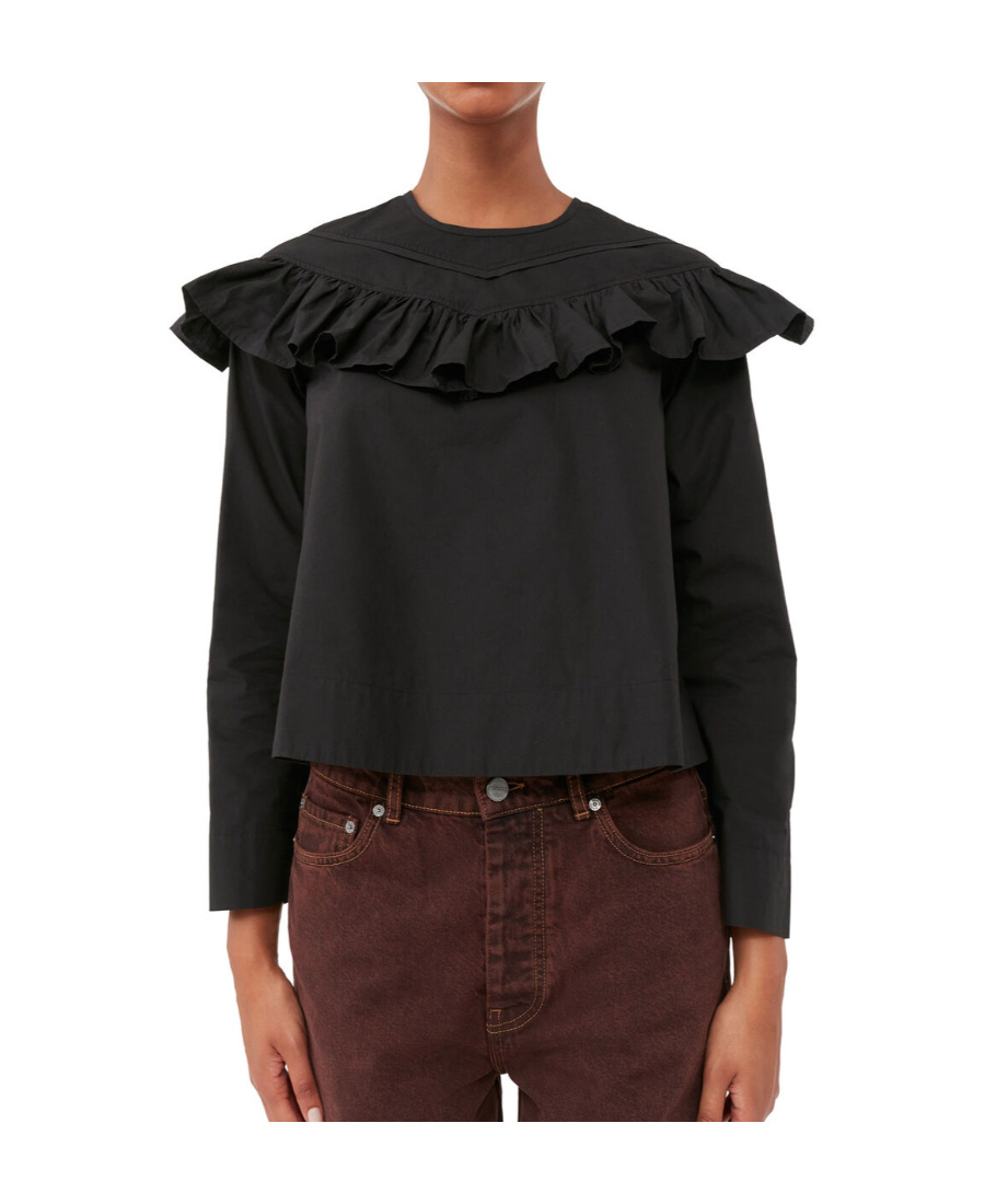 Ganni Frilly Blouse In Black