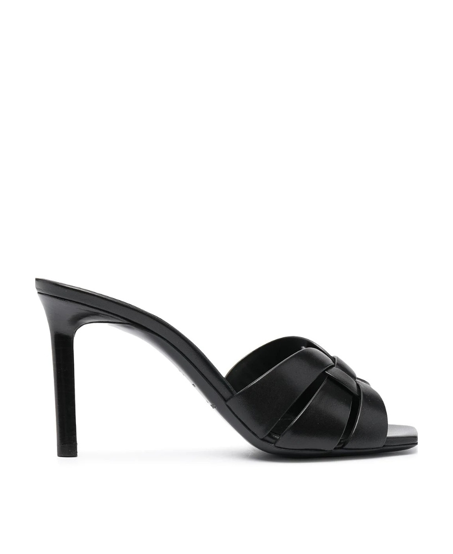 Saint Laurent Tribute Embossed Croc Mules In Black