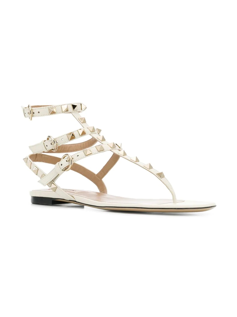 Valentino Rockstud Flat Sandals In White