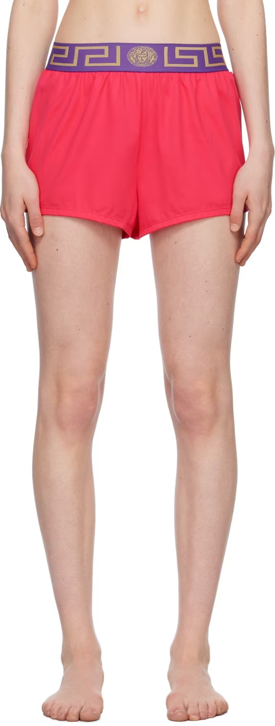 Versace Logo Waist-edge Swimming Trunks In Pink