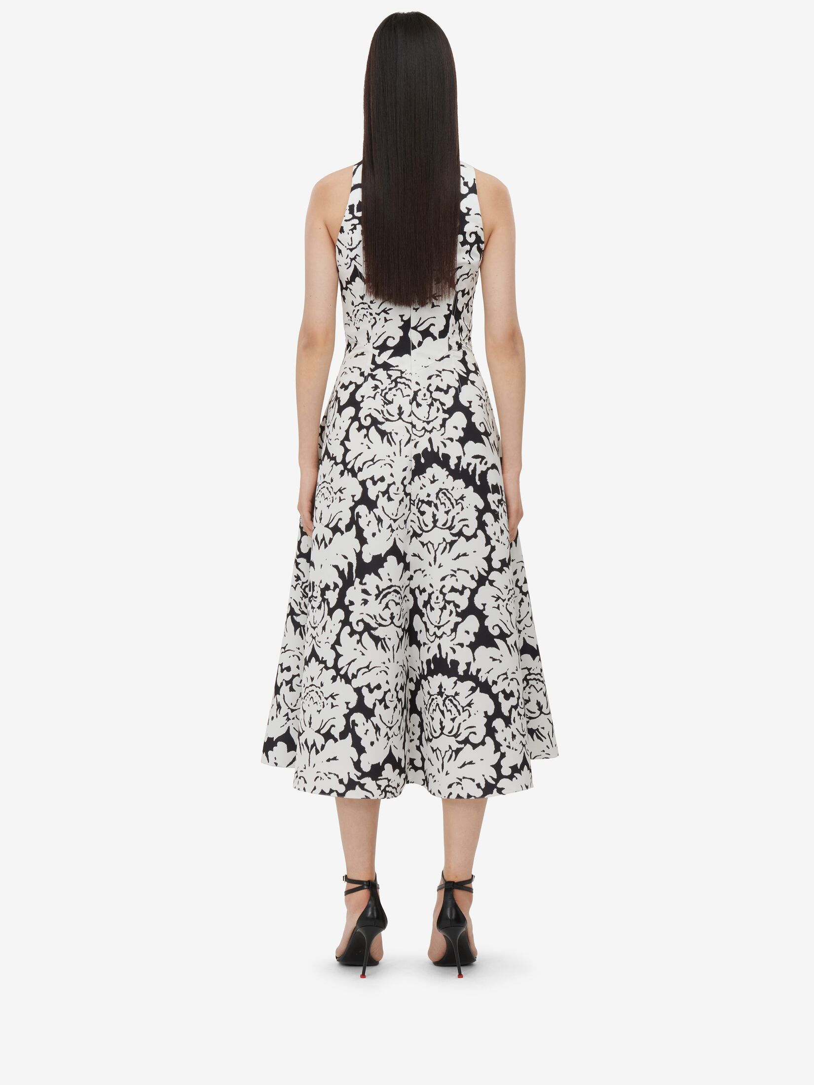 Alexander Mcqueen Damask Printed V-neck Midi Dress In White