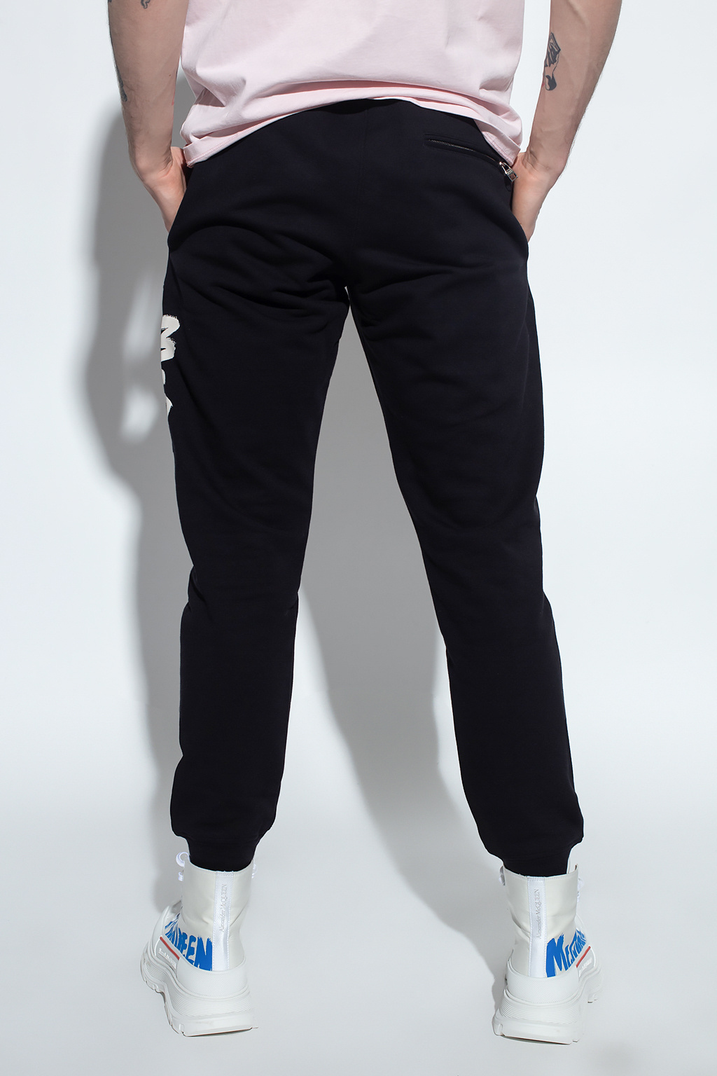 Alexander Mcqueen Logo Graffiti Print Track Pants In Black