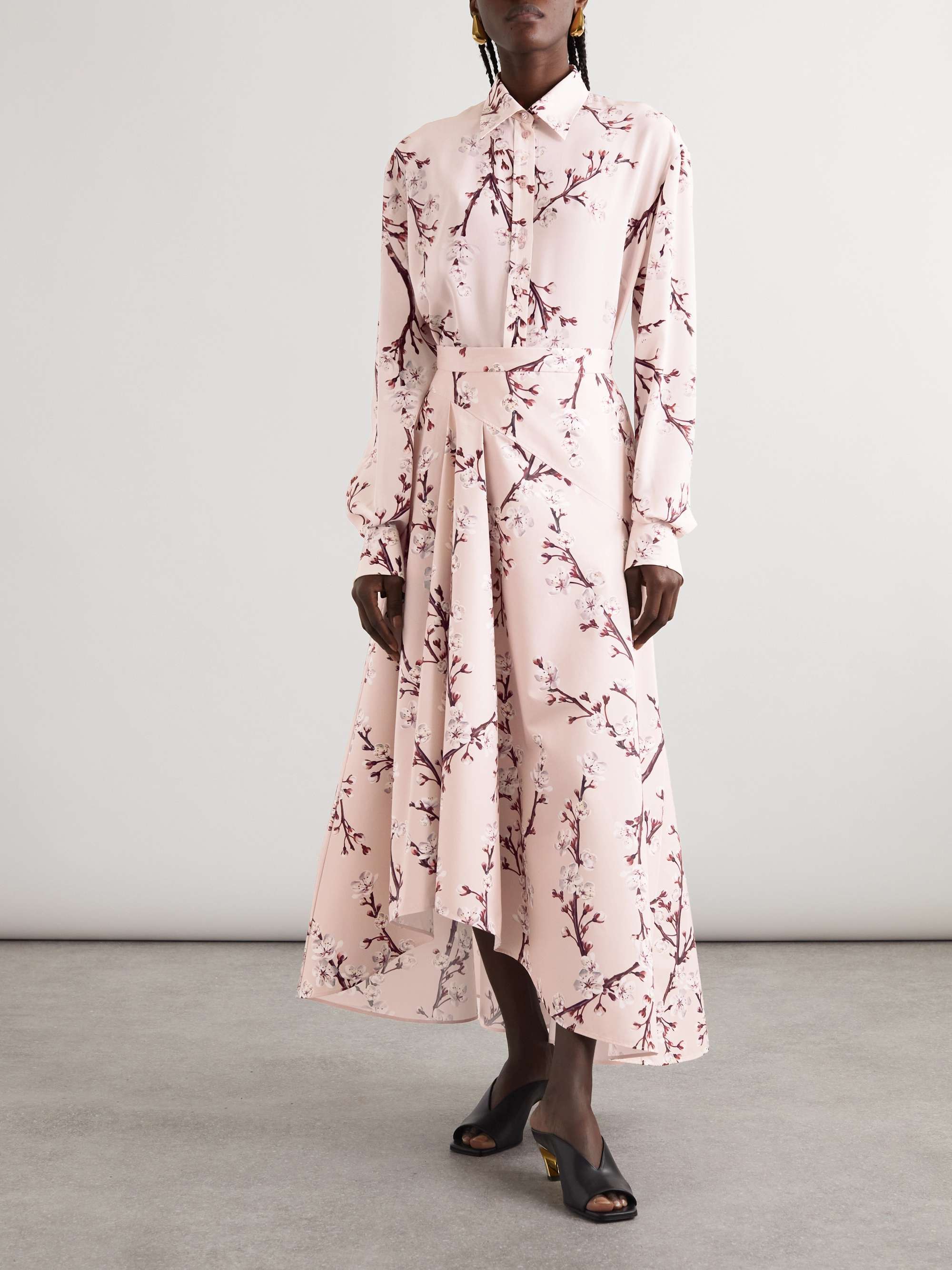 Alexander Mcqueen Cherry Blossom Print Button-front Blouse In Nude