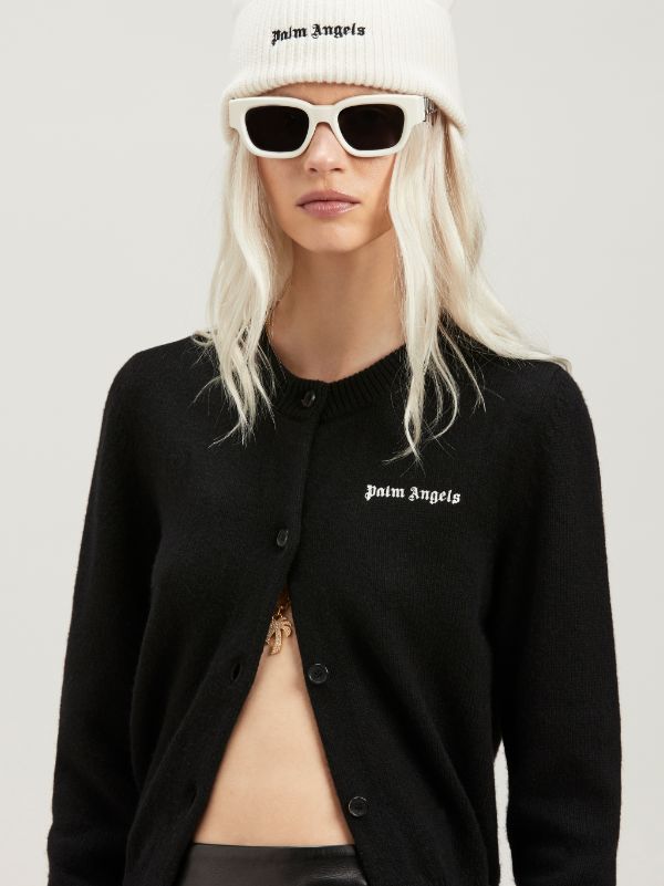 Palm Angels Logo-print Button-up Cardigan In Black