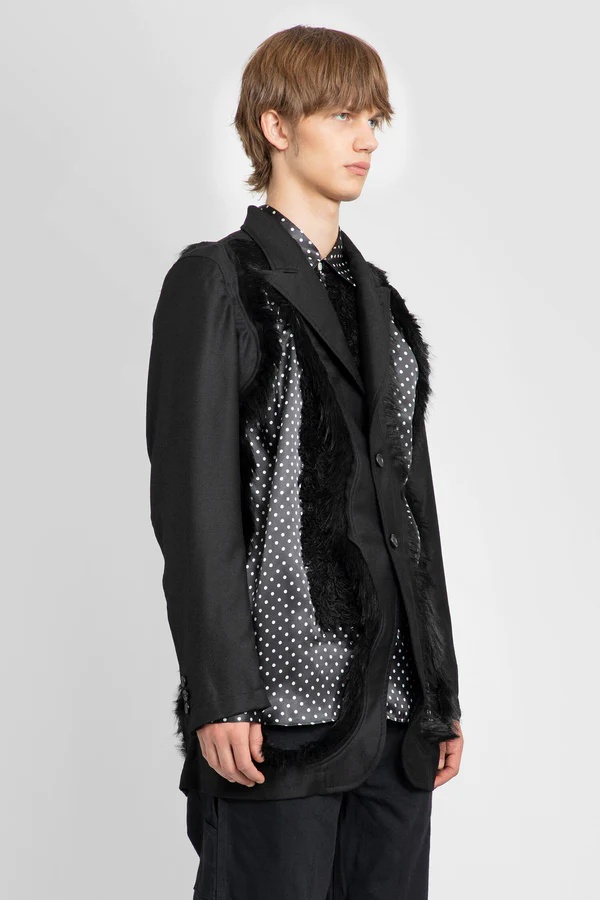 Comme Des Garçons Faux Fur-embellished Single-breasted Blazer In Black