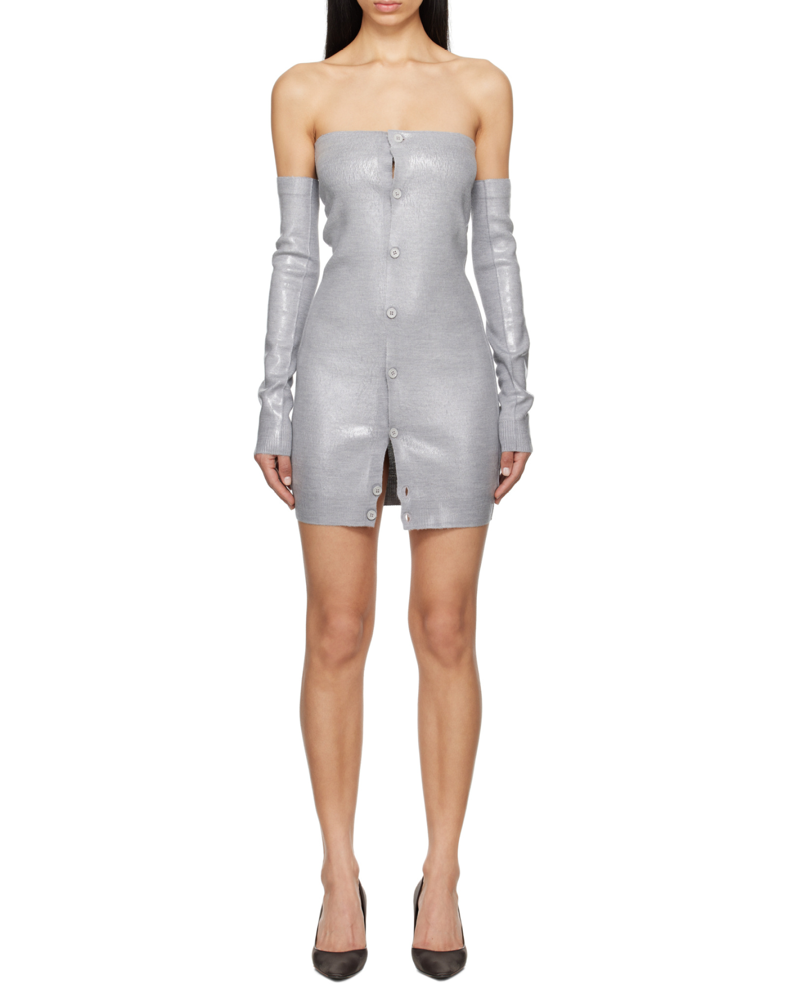 Mm6 Maison Margiela Gray Plastified Knit Minidress