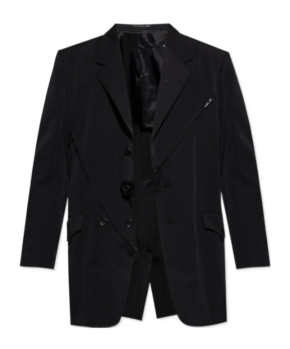 Shop Yohji Yamamoto Lapel Long-sleeved Suit Jacket In Black