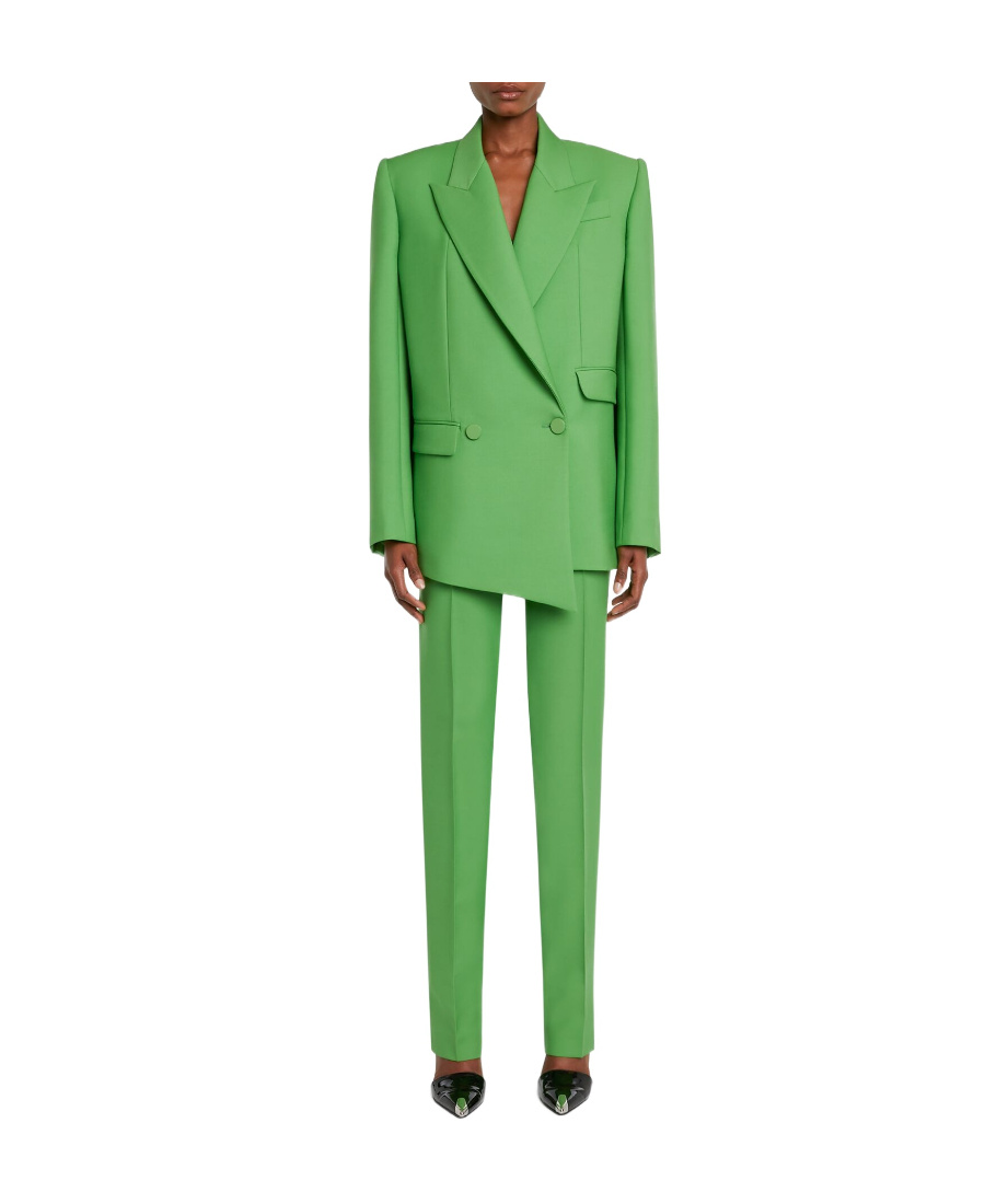 Alexander Mcqueen Drop-hem Double-breasted Boxy Blazer Jacket In Green