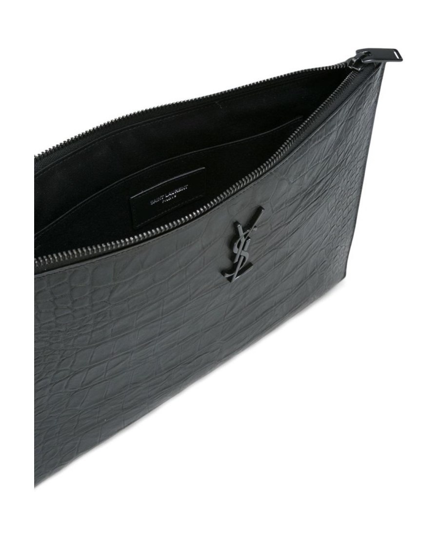 Saint Laurent Monogram Zip Pouch In Black