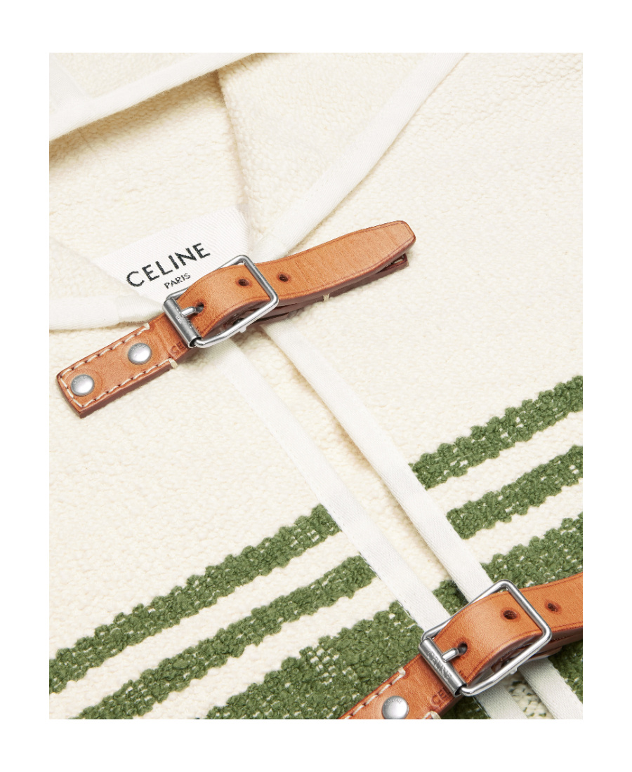 CELINE STRIPED BUCKLE-FASTENING HOODED JACKET 