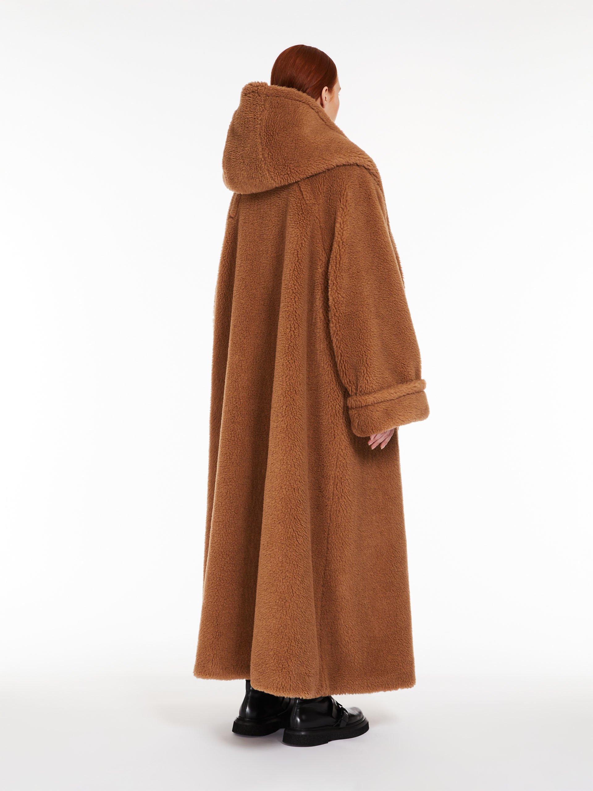 Shop Max Mara Apogeo Fleece Hooded Midi Coat In Brown
