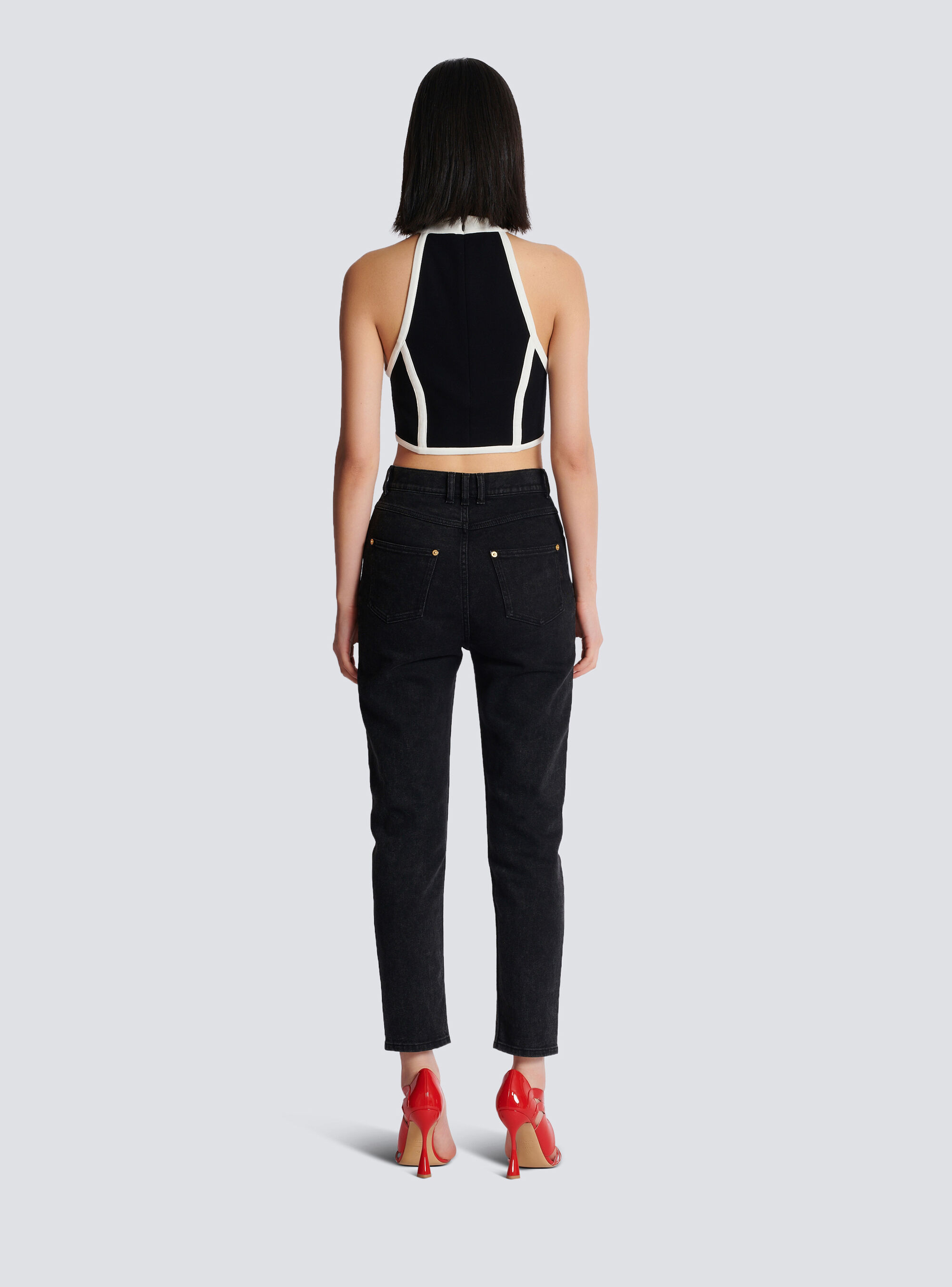 Shop Balmain Two-tone Top In Black
