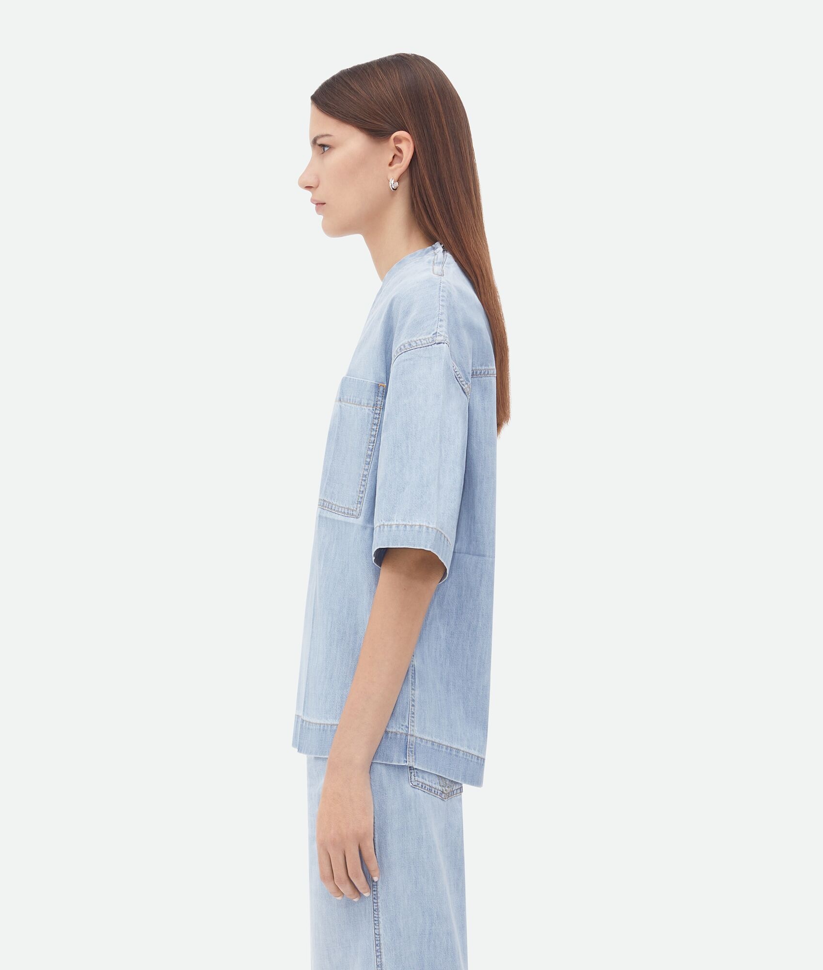 Bottega Veneta Blue Denim Cotton Blouse For Women | Designer Ss24 Collection In Blue