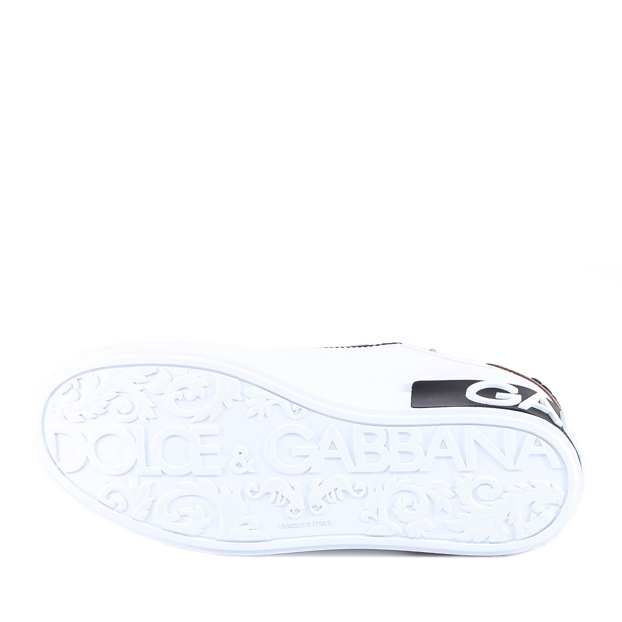 Dolce & Gabbana Calfskin Portofino Sneakers With Embroidery In White