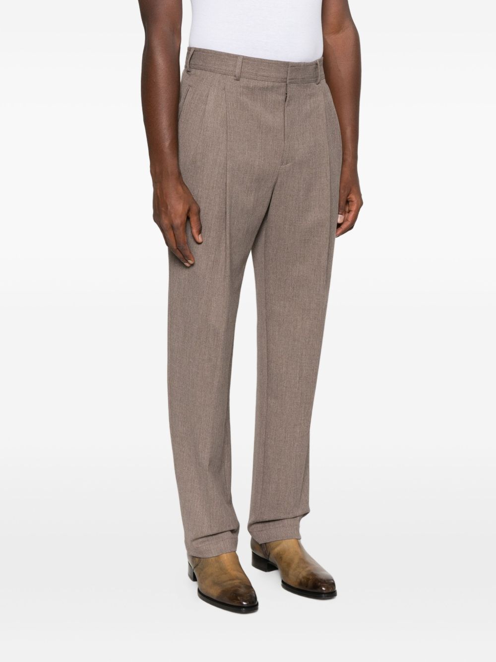 Emporio Armani Straight Trousers With Pleated Front And Pockets In Gray